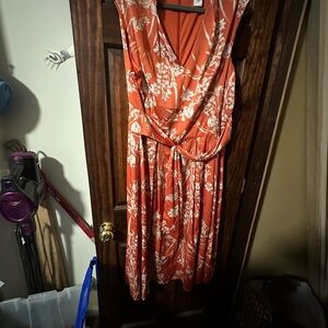 NorthStyle Floral Midi Dress - Orange and Cream Floral